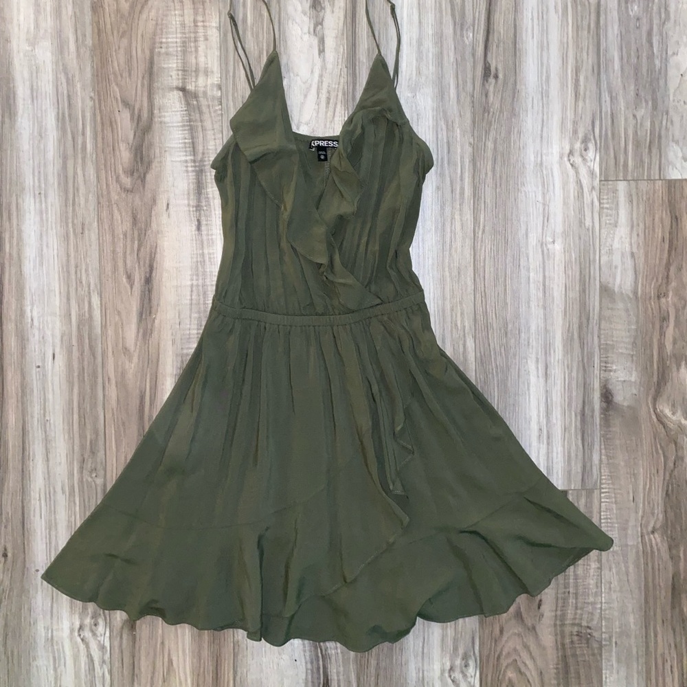 Express Ruffle Sleeveless Dress Olive Green